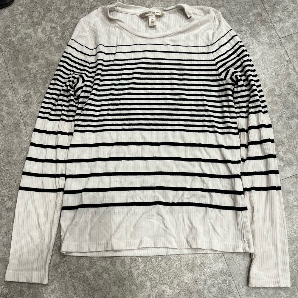 Banana Republic White Long-Sleeve Striped Crewneck Top